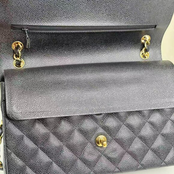 Chanel Black Caviar Jumbo Classic Flap Shoulder Bag with Gold Chain Strap - Picture 8 of 9